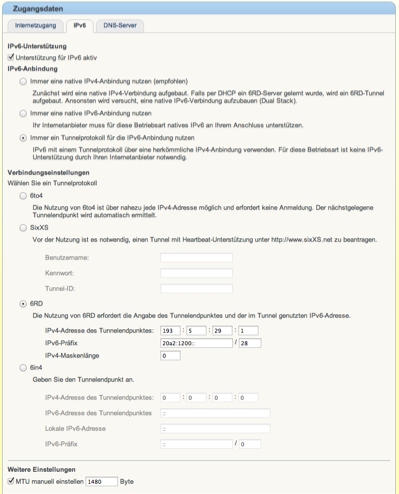 FRITZ!Box 7390 IPv6 6RD-Konfiguration