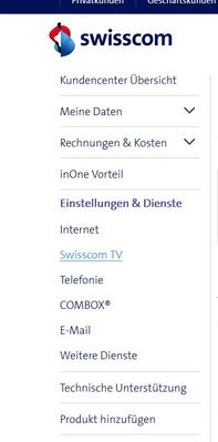 Im Kundenzenter die Rubrik Swisscom TV auswählen